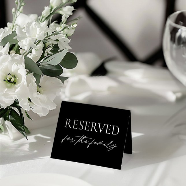 Modern Black Wedding Reserved Table Tent Sign Invitation (Modern Black Wedding Reserved Table Tent Sign)