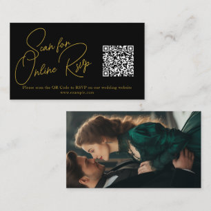 Modern Black Wedding RSVP Card – QR Code & Photo