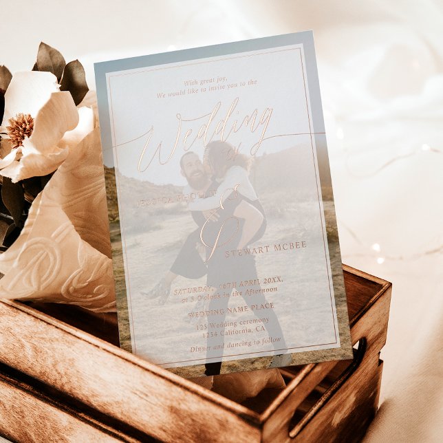 Modern black wedding script photo rose gold (Modern black wedding script photo rose gold foil invitation)