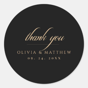 Modern Black Wedding Thank You Classic Round Sticker