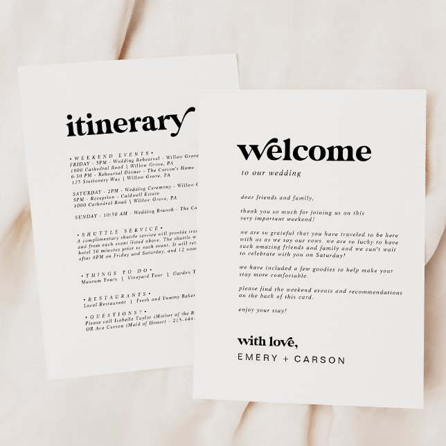 Modern Black Wedding Welcome Letter & Itinerary (Creator Uploaded)