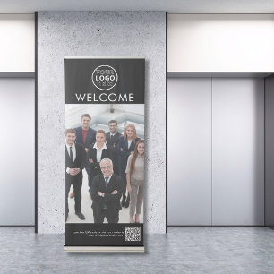 Modern Black Welcome Sign Business Logo QR Code