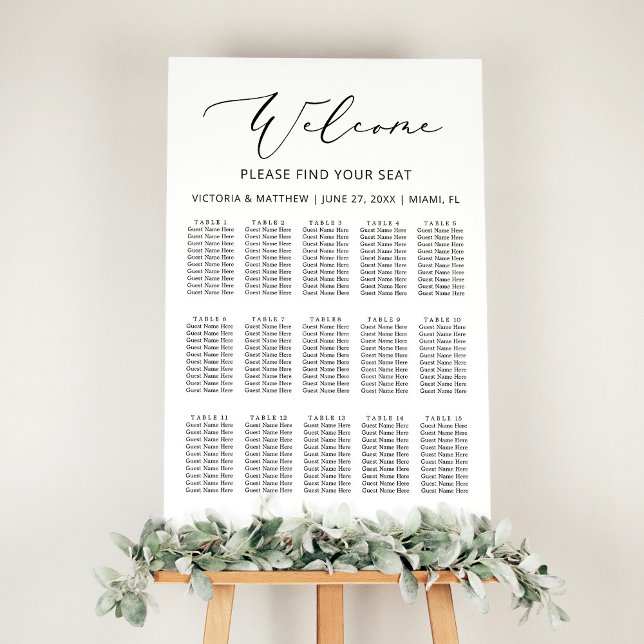 Modern Black White 15 Tables Wedding Seating Chart (Creator Uploaded)