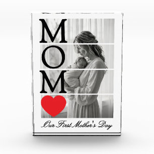 Modern Black & White 1st Mother's Day Custom Photo Block