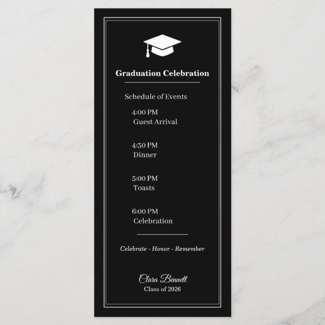 Modern Black & White 2026 Grad Program Card (Front)