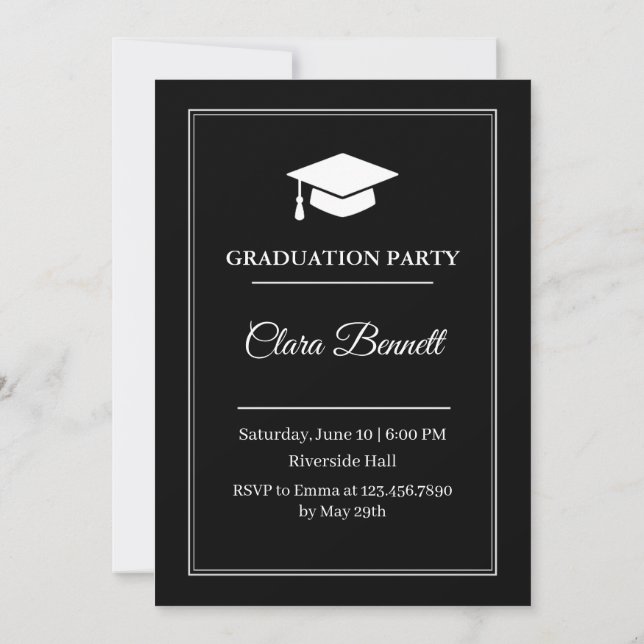 Modern Black & White 2026 Graduation Invite (Back)