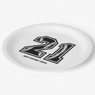 Modern Black & White 21st Birthday Paper Plate