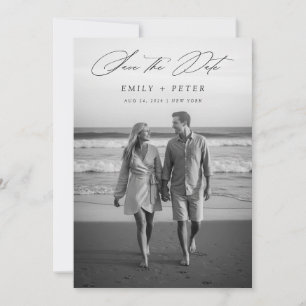 Modern Black & White 2 Photo QR Code Save The Date Invitation