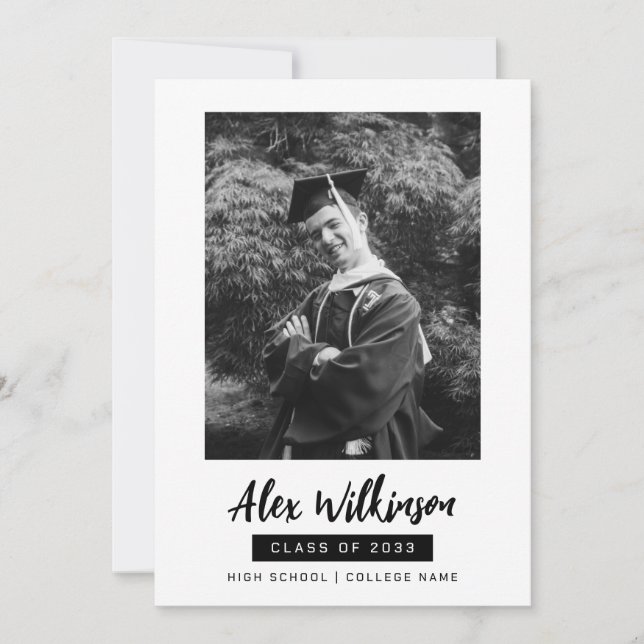 Modern Black White 3 Photo Minimalist Graduation Invitation (Front)