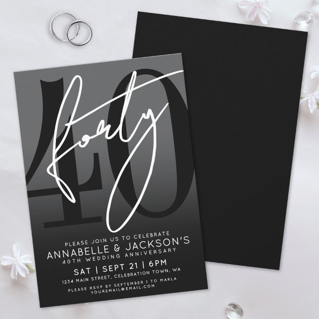 Modern Black White 40th Anniversary Party Invitation (Modern Black White 40th Anniversary Party Invitation )