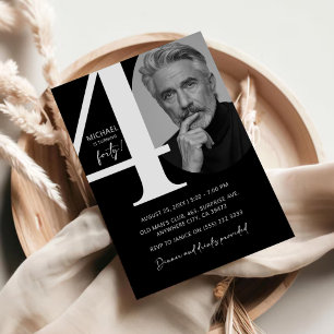 Modern Black & White 40th Photo Birthday Party Invitation