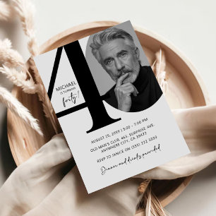 Modern Black & White 40th Photo Birthday Party Invitation