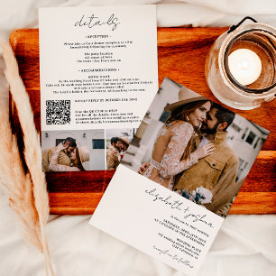 Modern black white 4 photo Qr all in one wedding Invitation