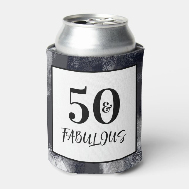 Modern Black & White 50 & Fabulous Birthday Party Can Cooler (Can Front)