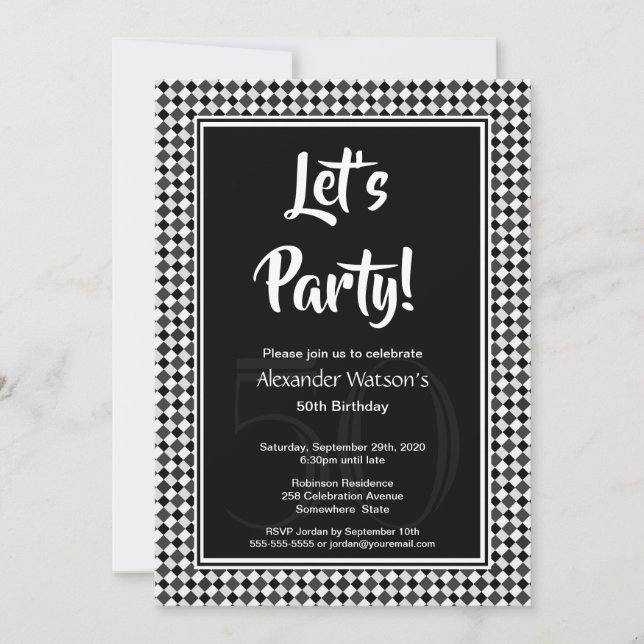 Modern Black White 50th Birthday Party Invitation (Front)