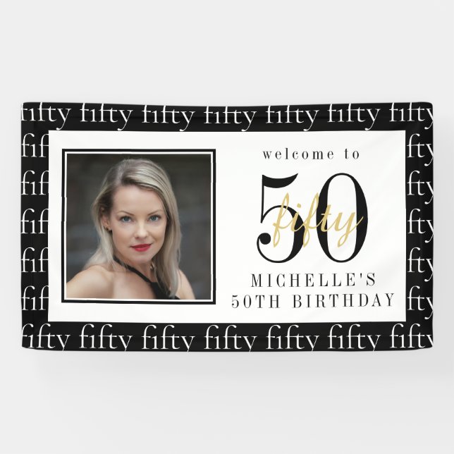 Modern Black & White 50th Birthday Photo Backdrop  Banner (Horizontal)