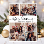 Modern Black White 5 Photo Collage Christmas  Postcard<br><div class="desc">Elegant, Modern Black White 5 Photo Collage Holiday Script Christmas Family Photo Postcards. This festive, minimalist, whimsical five (5) photo holiday greeting card template features a pretty grid photo collage and says „Merry Christmas”! The „Merry Christmas” greeting text is written in a beautiful hand lettered swirly swash-tail white font script...</div>