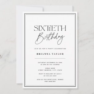 Modern Black & White 60th Birthday Invitation