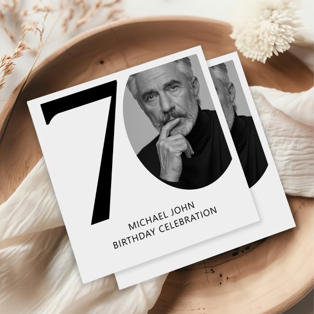 Modern Black & White 70th Photo Birthday Napkin (Creator Uploaded)