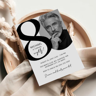 Modern Black & White 80th Photo Birthday Party Invitation