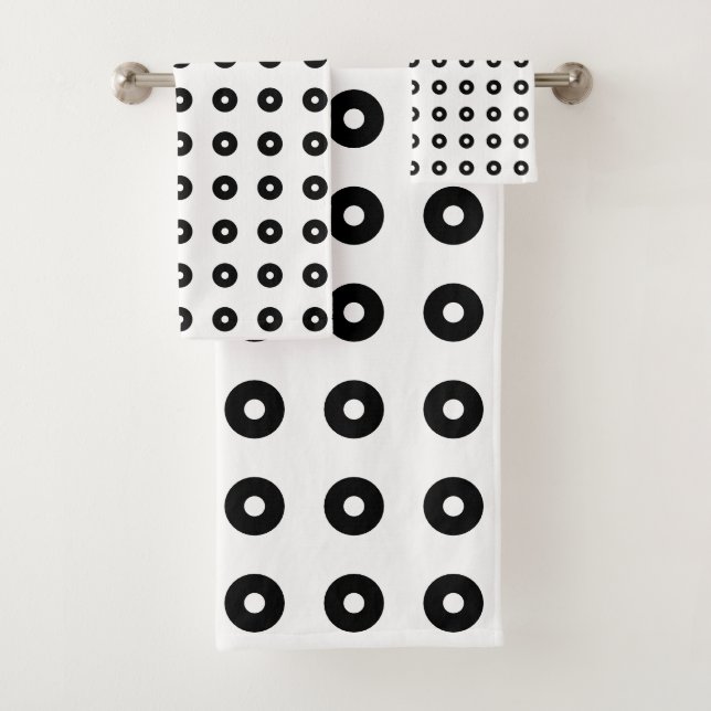 Modern Black & White Abstract Circles Bath Towel Set (Insitu)
