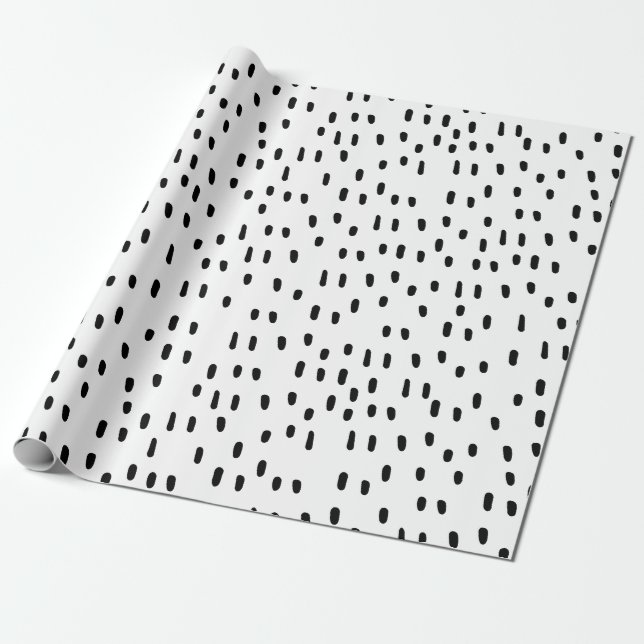 Modern Black & White Abstract Dot Pattern Trendy Wrapping Paper (Unrolled)