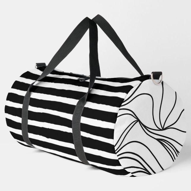 “Modern Black & White Abstract” Duffle Bag (Left Corner)