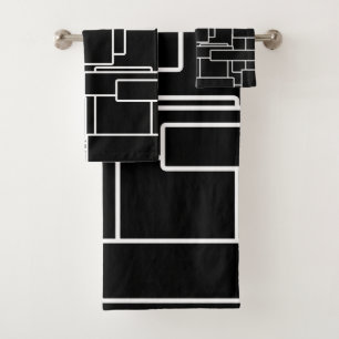 Modern Black & White Abstract Geometric Bath Towel Set