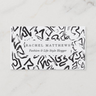 Modern Black White Abstract Graffiti Brushstrokes Business Card
