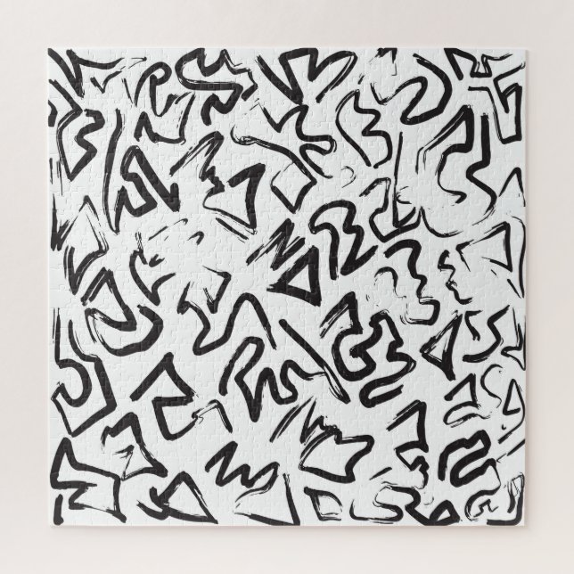 Modern Black White Abstract Graffiti Brushstrokes Jigsaw Puzzle (Vertical)