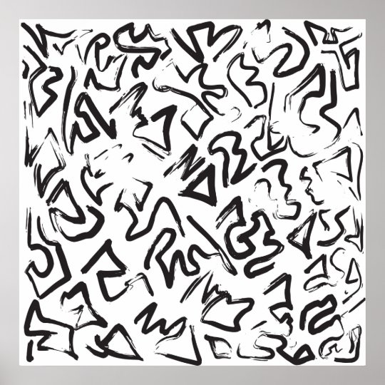 Modern Black White Abstract Graffiti Brushstrokes Poster Zazzle Co Uk