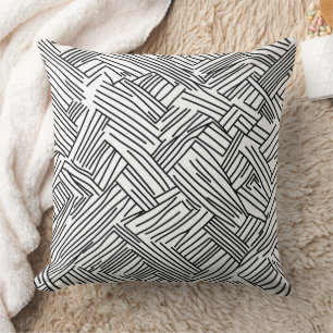 Modern Black White Abstract Line Geometric Texture Cushion