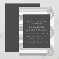 Modern Black White Abstract Line Graduation Party