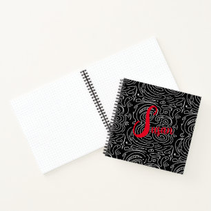 Modern Black White Abstract Lines Red Journal