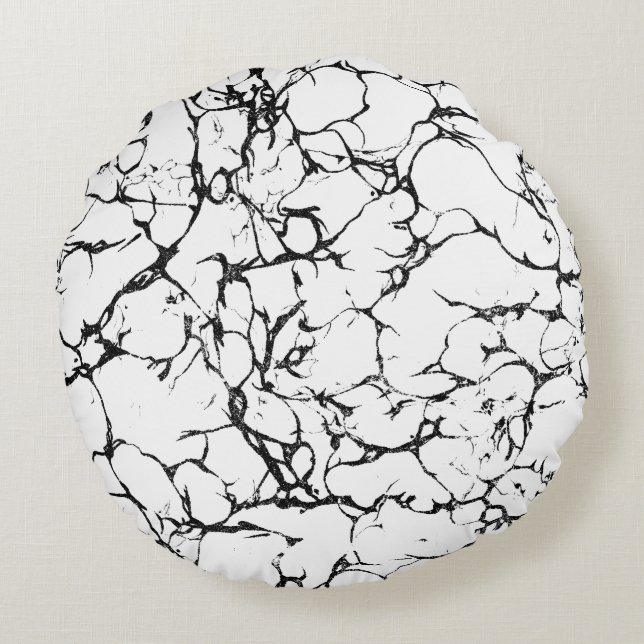 Modern black white abstract marble round cushion (Back)