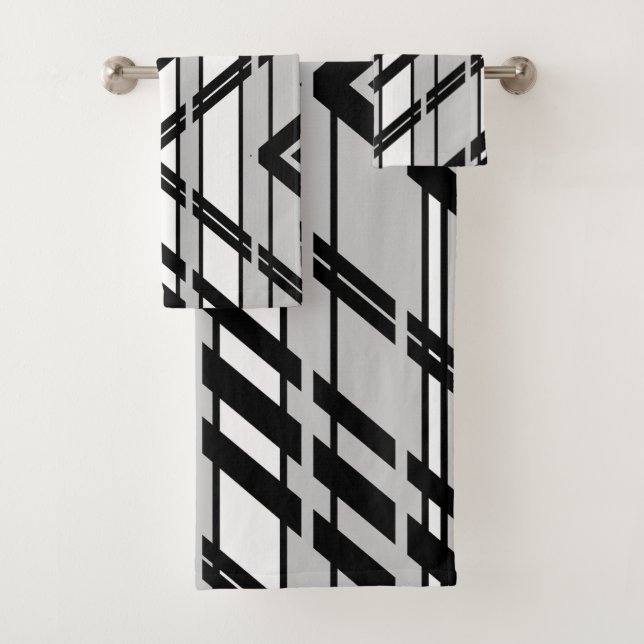 Modern Black White Abstract Skyline Pattern Bath Towel Set (Insitu)
