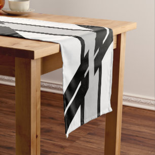 Modern Black White Abstract Skyline Pattern Short Table Runner