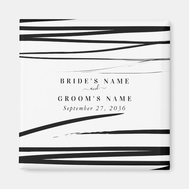 Modern Black White Abstract Wedding Favour Magnet (Front)