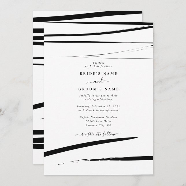 Modern Black White Abstract Wedding Invitation (Front/Back)