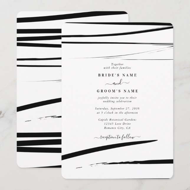 Modern Black White Abstract Wedding Invitation (Front/Back)