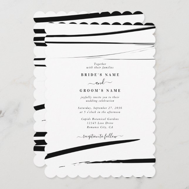 Modern Black White Abstract Wedding Invitation (Front/Back)