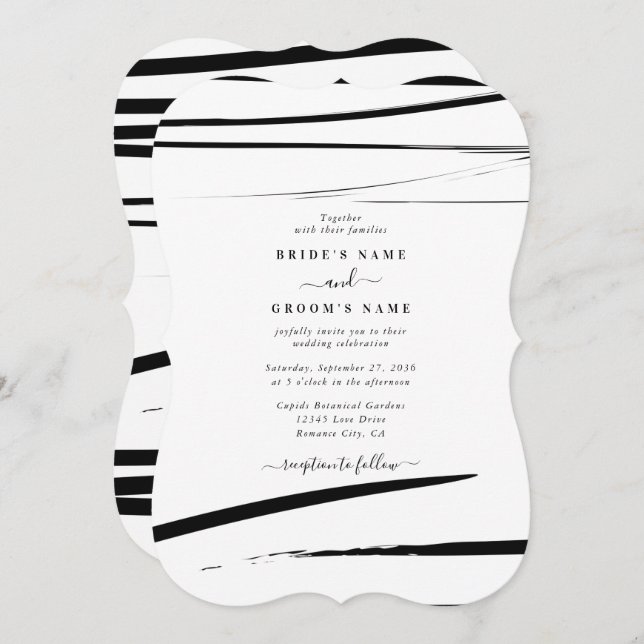 Modern Black White Abstract Wedding Invitation (Front/Back)