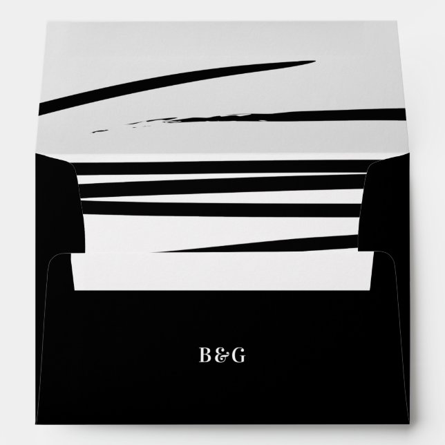 Modern Black White Abstract Wedding Invitation Envelope (Back (Bottom))