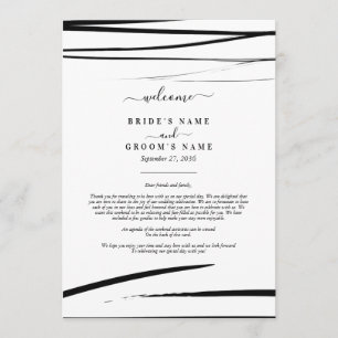 Modern Black White Abstract Wedding Itinerary Programme