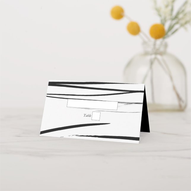 Modern Black White Abstract Wedding Place Card (Front)