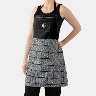Modern Black White Add Name Logo QR Code Business  Apron