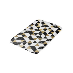 Modern Black, White, and Faux Gold Triangles Bath Mat