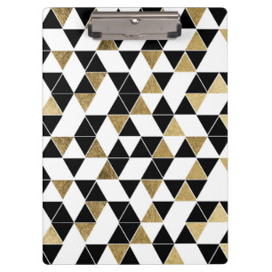 Modern Black, White, and Faux Gold Triangles Clipboard