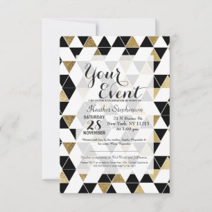 Modern Black, White, and Faux Gold Triangles Invitation