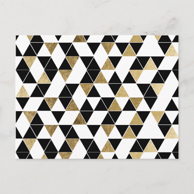 Modern Black, White, and Faux Gold Triangles Postcard (Front)